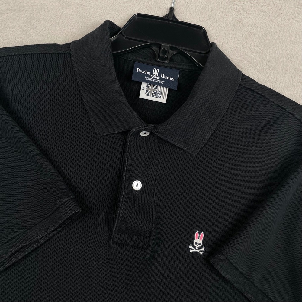 Psycho Bunny Polo Shirt Mens Medium Black Pima Cotton Chest Logo Preppy Pique